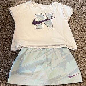 Nike White and Lavender Tee and Skirt Set small spot on skirt